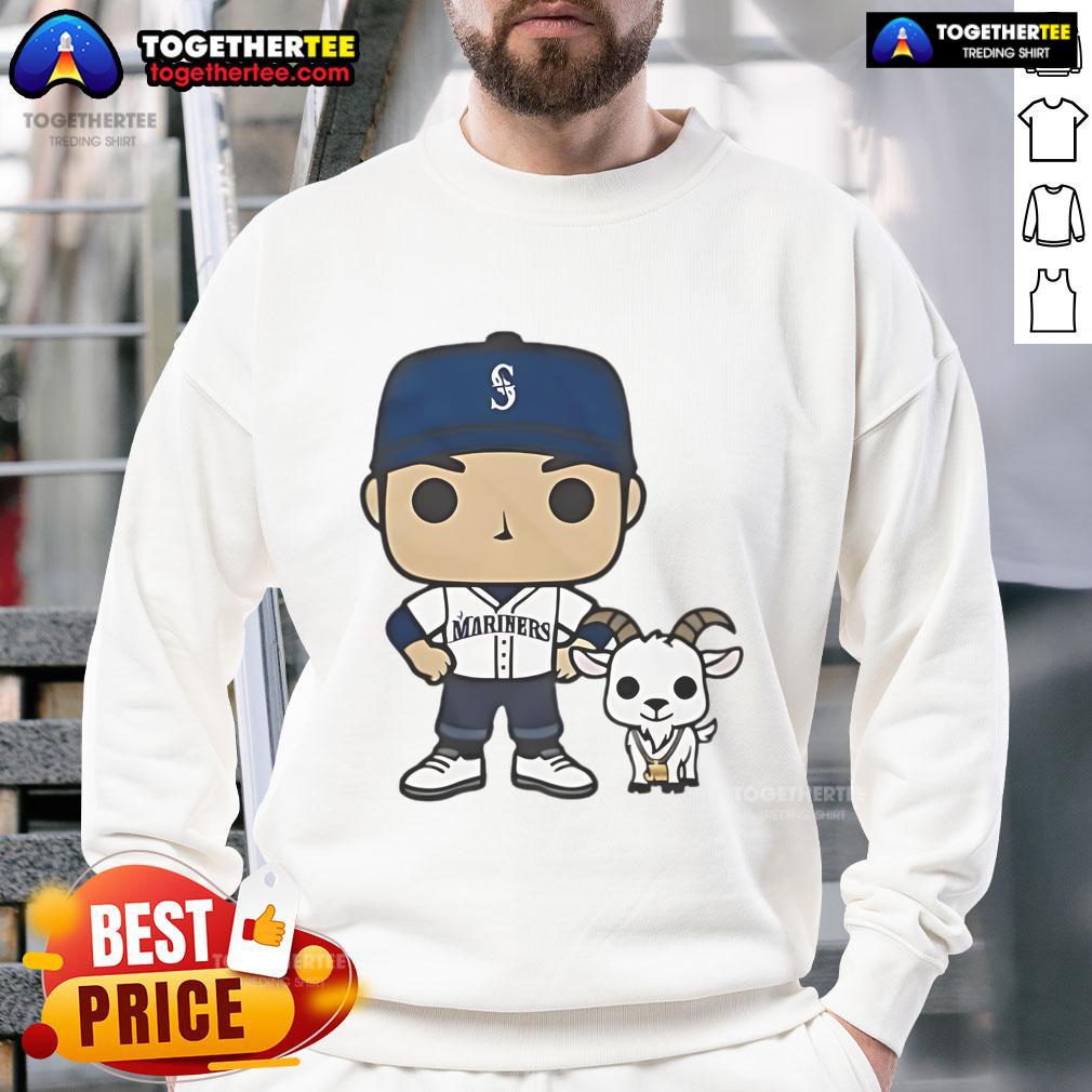 Alt Text: Official GOATed Ichiro and Junior Seattle Mariners sweatshirt featuring iconic player graphics and team colors.