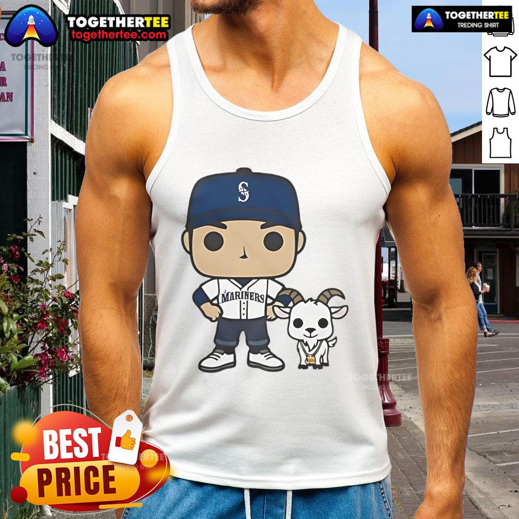Alt Text: Official GOATed Ichiro and Junior tank top featuring Seattle Mariners logo, perfect for fans of baseball legends.