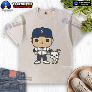 Official GOATed Ichiro and Junior Seattle Mariners washed t-shirt featuring iconic player graphics and vibrant colors.