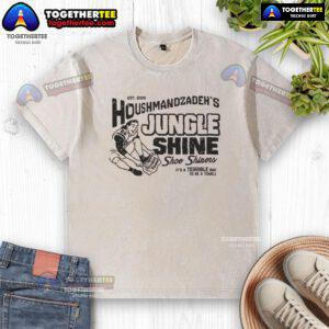 Official Houshmandzadeh's Jungle Shine Shoe Shiners Est 2005 washed t-shirt featuring vibrant graphics and soft fabric.