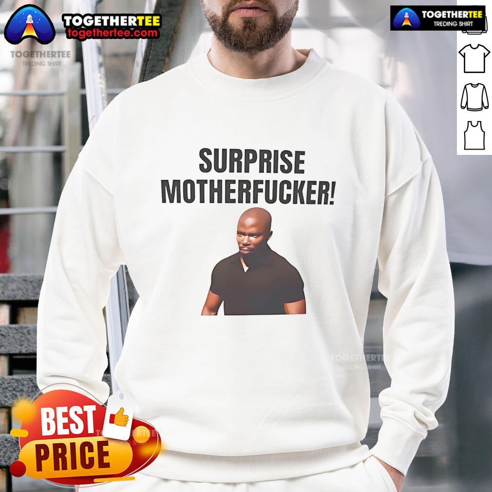 Official James Doakes Surprise Motherfucker Sweatshirt featuring iconic quote from Dexter series, perfect for fans.