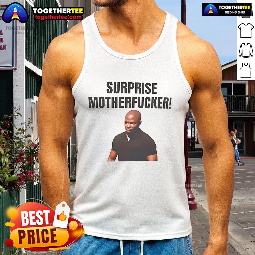 Official James Doakes Surprise Motherfucker tank top featuring bold text and stylish design for Dexter fans.