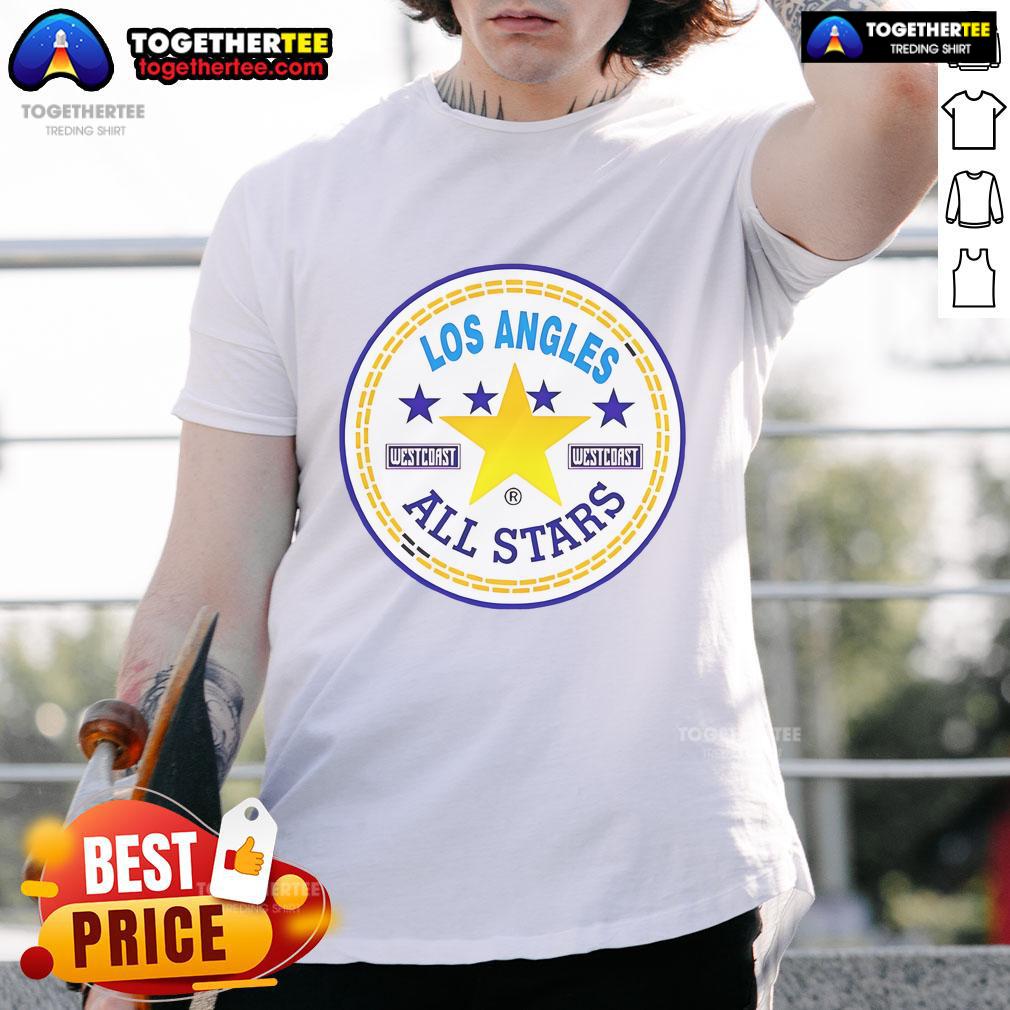 Alt Text: Official Los Angeles West Coast All Stars Logo T-Shirt featuring vibrant colors and bold logo design on a stylish tee.