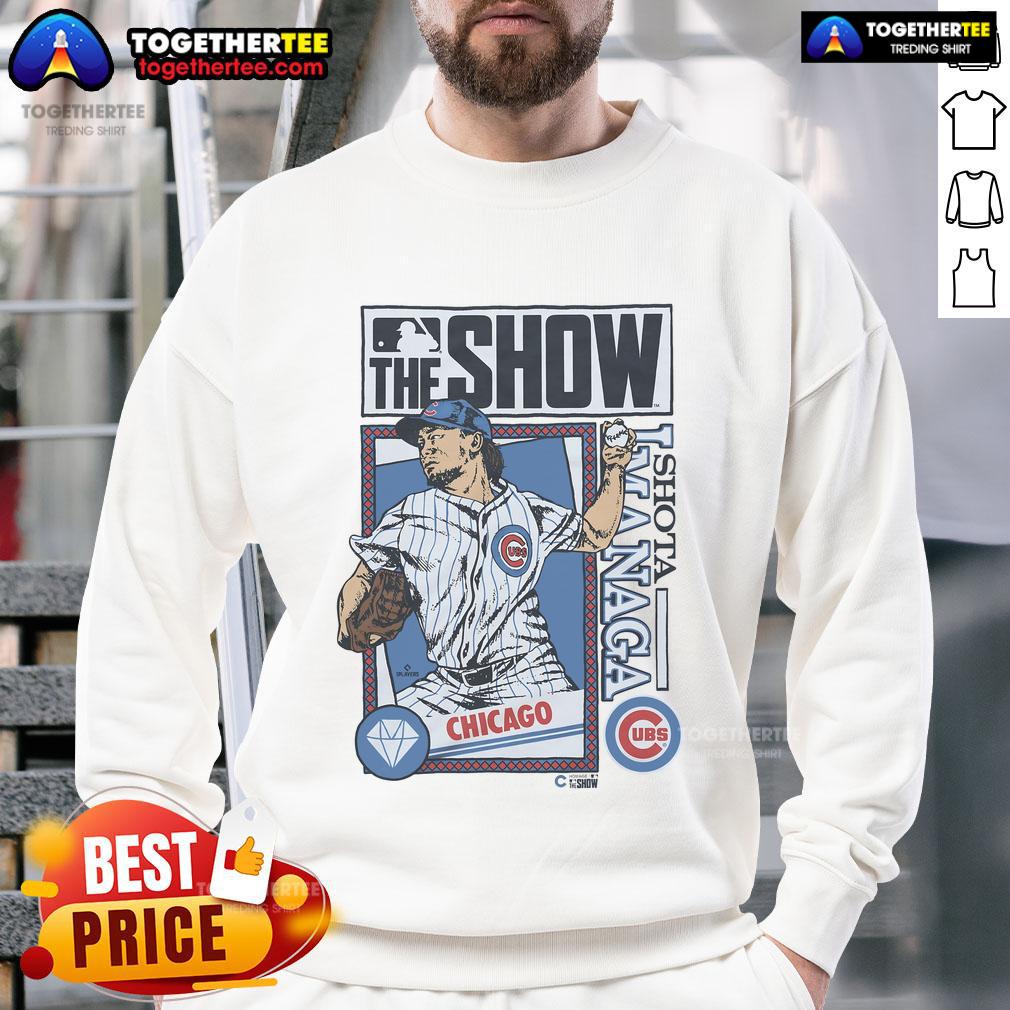 Official MLB The Show Cubs Shota Imanaga sweatshirt featuring team logo and vibrant design, perfect for fans.