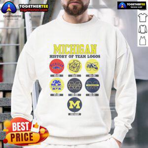 Official Michigan History of Team Logos Sweatshirt featuring iconic team logos and a stylish design for fans.