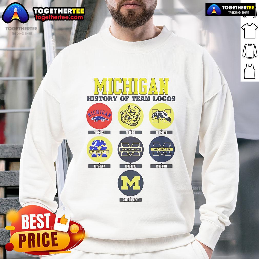 Official Michigan History of Team Logos Sweatshirt featuring iconic team logos and a stylish design for fans.