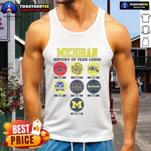 Official Michigan History of Team Logos tank top featuring iconic team logo designs and vibrant colors.