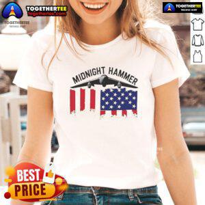 Official Midnight Hammer USA Flag Ladies Tee featuring a stylish design with the American flag for patriotic fashion.