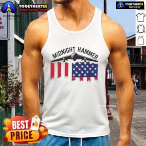 Alt Text: Official Midnight Hammer USA Flag Tank Top featuring a bold design and patriotic colors, perfect for summer wear.