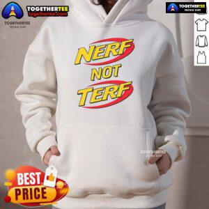 Official Nerf Not Terf Hoodie featuring vibrant colors and a stylish design for Nerf enthusiasts.