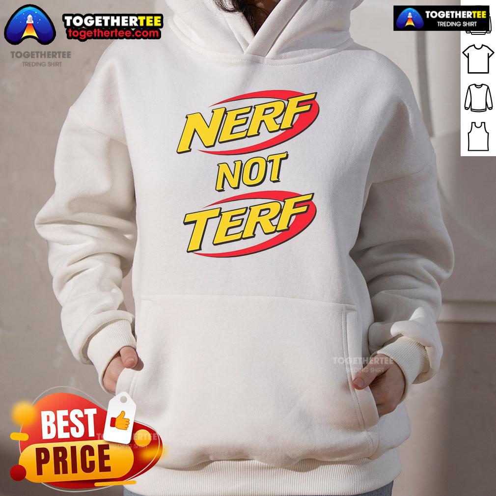 Official Nerf Not Terf Hoodie featuring vibrant colors and a stylish design for Nerf enthusiasts.