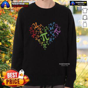 Official Pi Day shirt featuring a rainbow heart design, perfect for math lovers and LGBT pride celebrations.