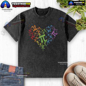 Official Pi Day shirt featuring a rainbow heart design celebrating math and LGBT pride for gay and lesbian supporters.