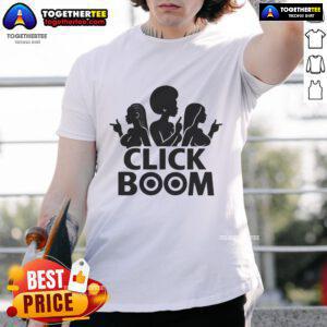 Official Reggie Denireaux Click Boom T-Shirt featuring vibrant graphic design, perfect for fans and casual wear.