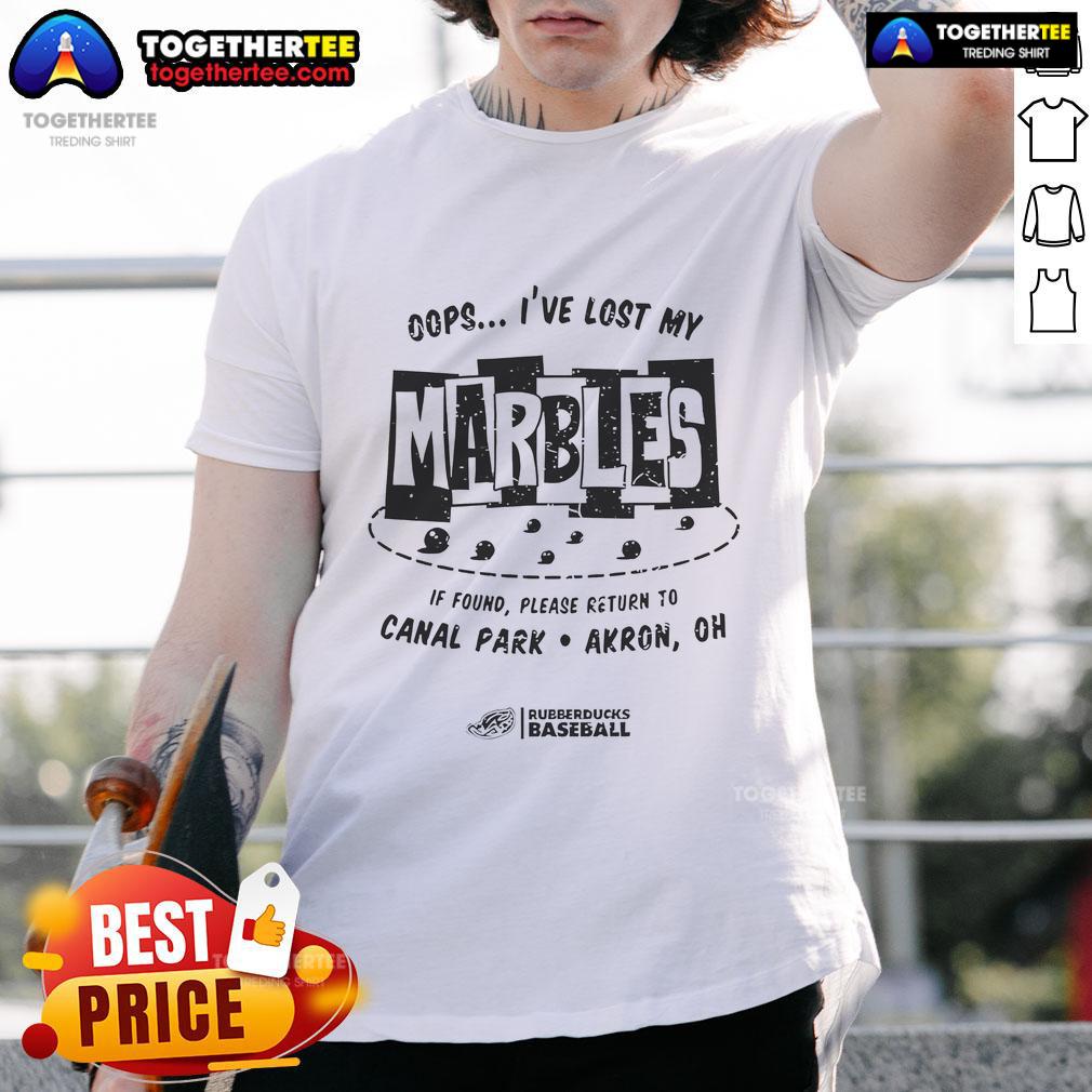Alt Text: Official Rubberducks Baseball 'Oops I've Lost My Marbles' T-Shirt featuring a vibrant design and team logo.