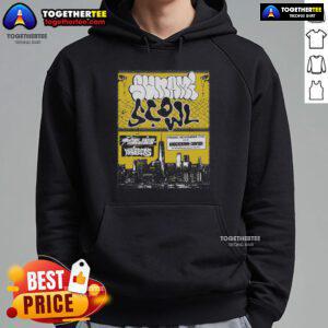 Official Sunami Scowl Queens New York November 7, 2025 poster on a stylish hoodie showcasing vibrant design.
