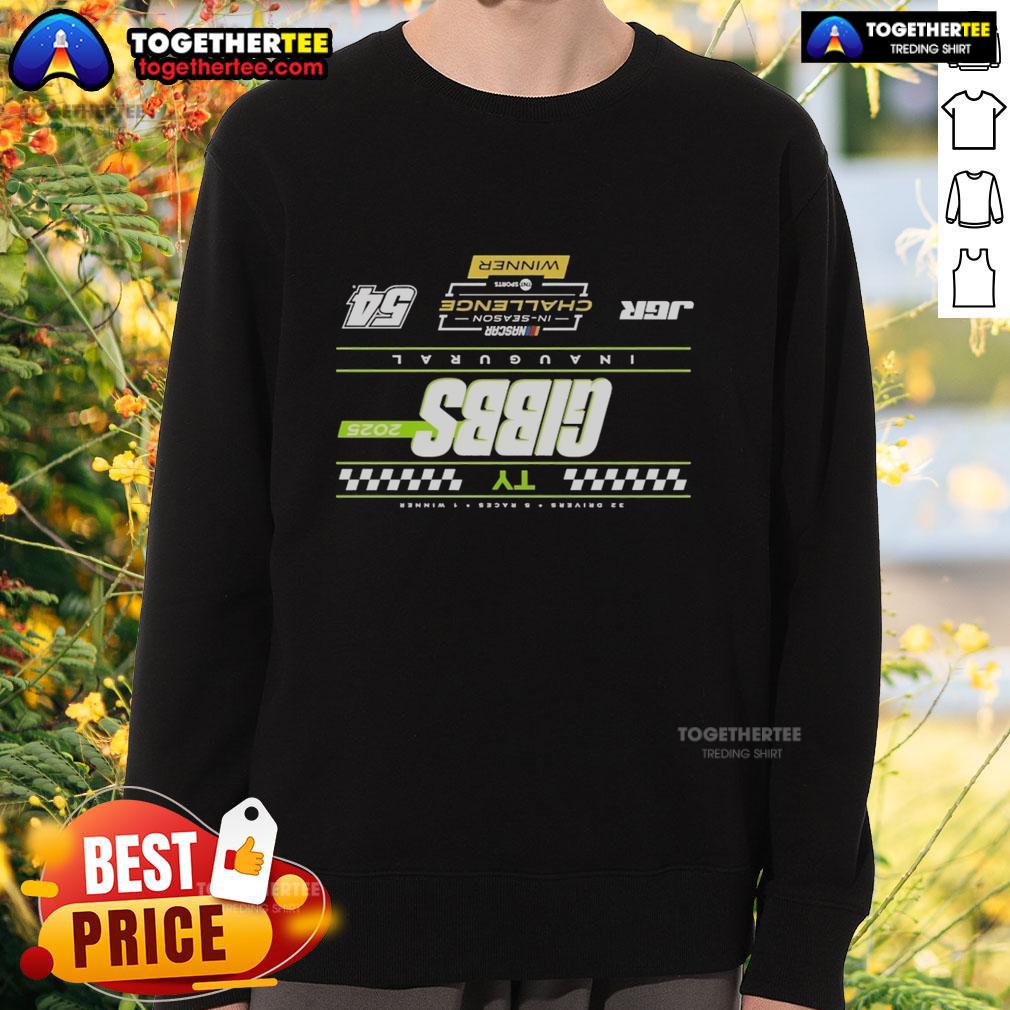 Alt Text: Official TY Gibbs Checkered 2025 NASCAR Cup Series In-Season Challenge Winner Sweatshirt in vibrant colors.