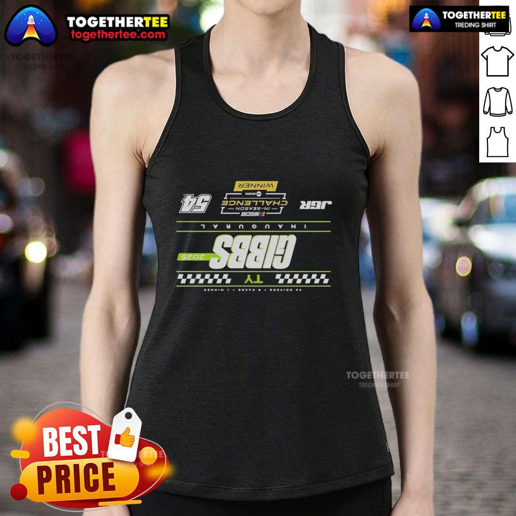 Official TY Gibbs Checkered 2025 NASCAR Cup Series In-Season Challenge Winner Tank Top, featuring vibrant racing graphics.
