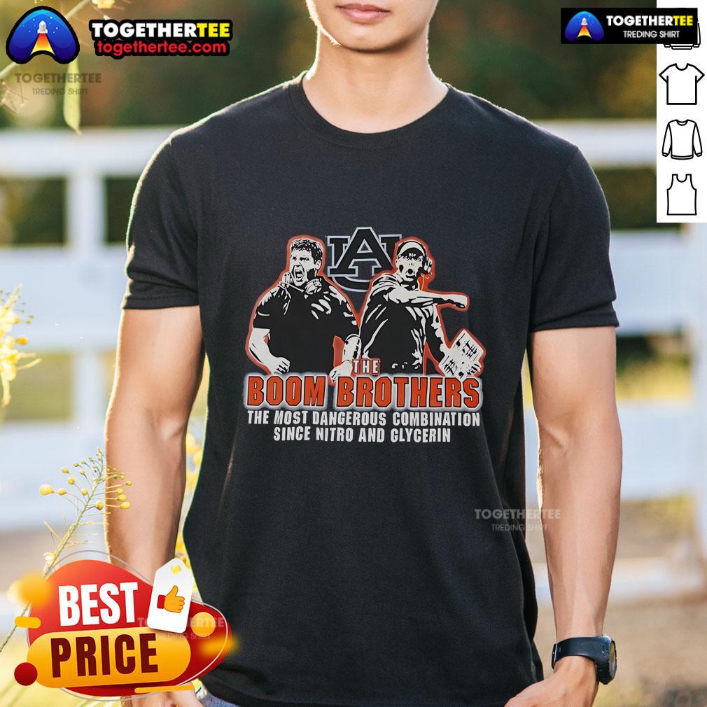 Official The Boom Brothers T-Shirt featuring 'The Most Dangerous Combination Since Nitro And Glycerin' design.