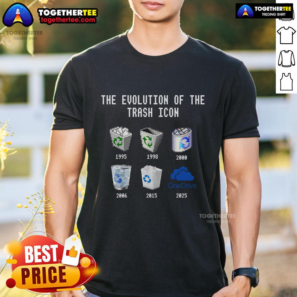 Alt Text: Official The Evolution Of The Trash Icon T-Shirt featuring a stylish graphic design showcasing iconic trash symbols.