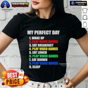 Official The Perfect Gaming Day Gamers Ladies Tee featuring a stylish design for female gamers.