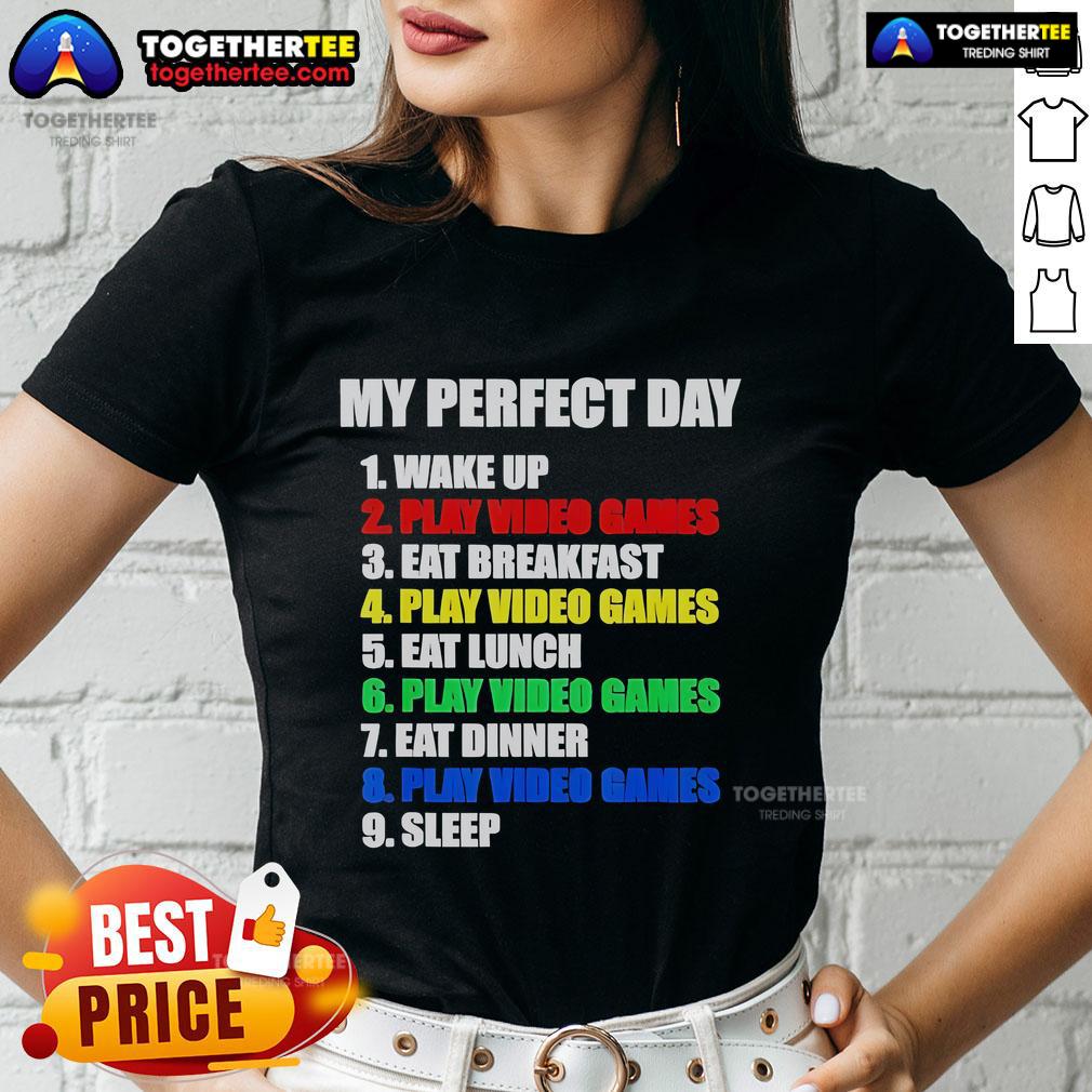 Official The Perfect Gaming Day Gamers Ladies Tee featuring a stylish design for female gamers.