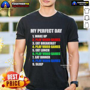 Alt Text: Official The Perfect Gaming Day Gamers T-Shirt featuring a stylish design for gaming enthusiasts and fans.