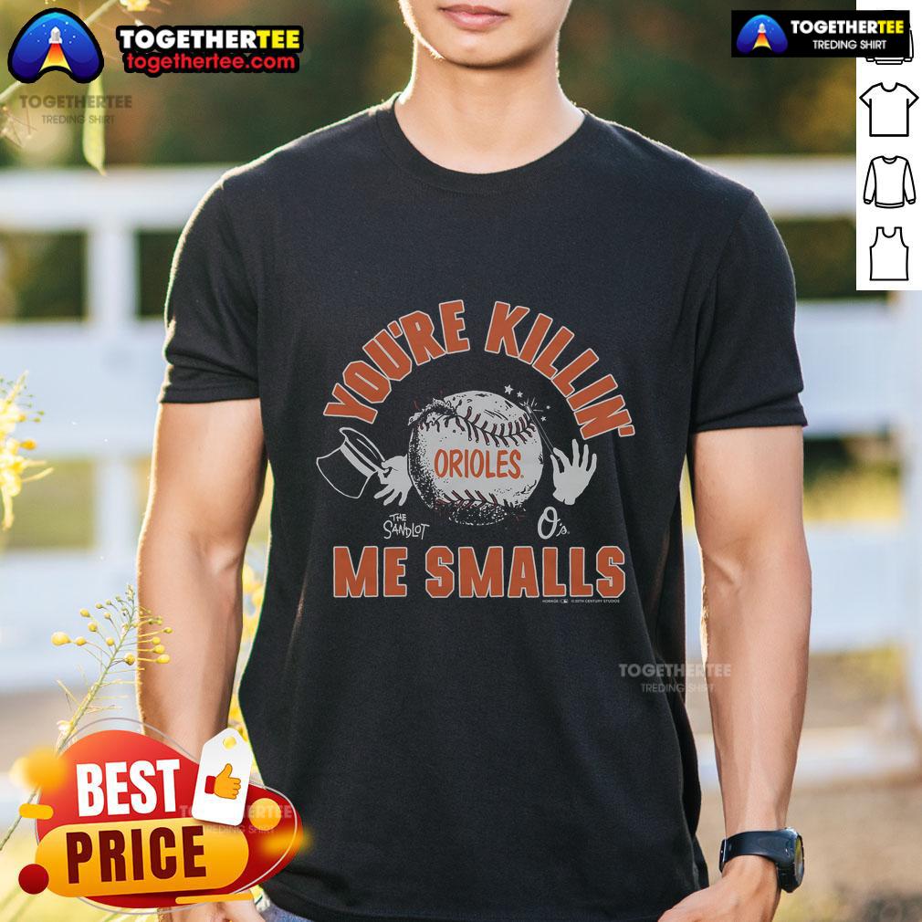 Alt Text: Official The Sandlot X Baltimore Orioles 'You're Killin' Me Smalls' T-Shirt featuring iconic movie graphics.