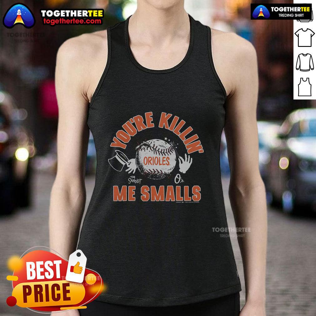 Official The Sandlot x Baltimore Orioles You're Killin' Me Smalls tank top featuring classic movie design and team colors.