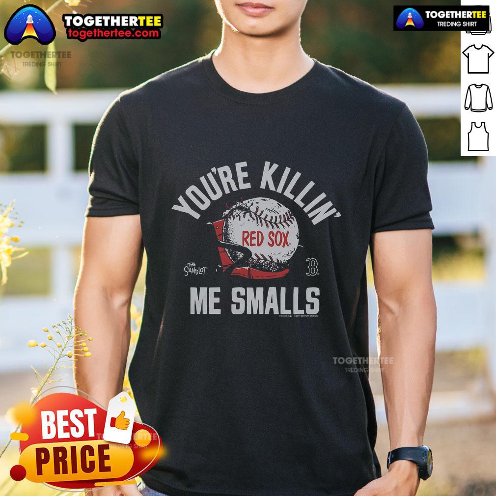 Alt Text: Official The Sandlot X Boston Red Sox You're Killin' Me Smalls T-Shirt featuring iconic movie graphics and team logo.