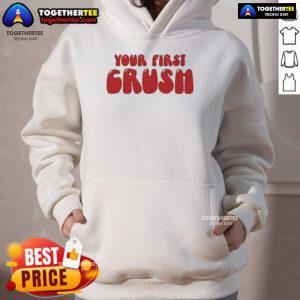 Official Trish Stratus hoodie featuring 'Your First Crush' design, perfect for wrestling fans and stylish casual wear.