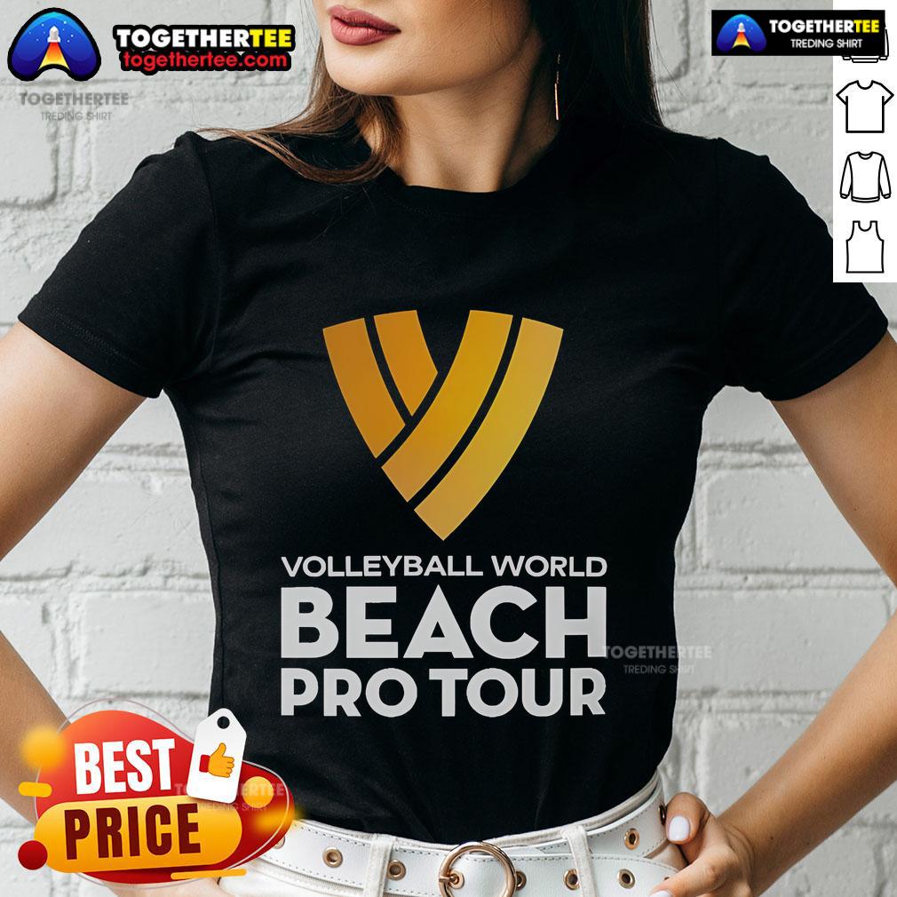 Official Volleyball World Beach Pro Tour ladies tee featuring vibrant design and logo, perfect for beach volleyball fans.