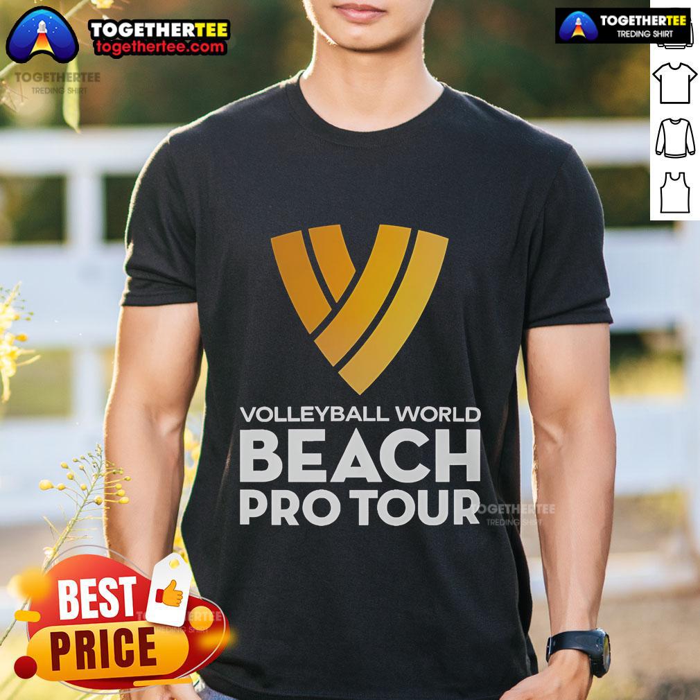 Official Volleyball World Beach Pro Tour T-Shirt featuring vibrant graphics and a comfortable fit for beach sports enthusiasts.