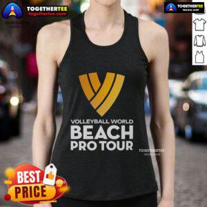 Official Volleyball World Beach Pro Tour tank top featuring vibrant designs, perfect for beach volleyball enthusiasts.