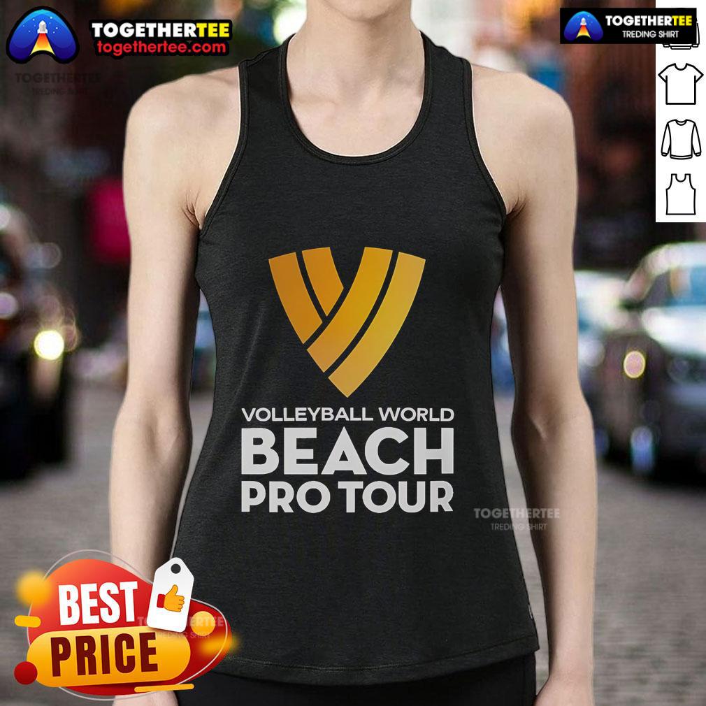 Official Volleyball World Beach Pro Tour tank top featuring vibrant designs, perfect for beach volleyball enthusiasts.