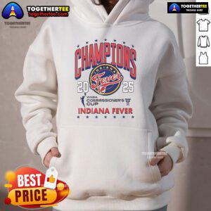 2025 WNBA Commissioner's Cup Champion Indiana Fever hoodie featuring team logo and vibrant colors.
