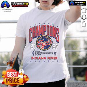 Official WNBA Commissioners Cup 2025 Champion Indiana Fever T-Shirt featuring team logo and vibrant colors.