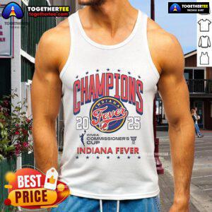 2025 WNBA Commissioner's Cup Champion Indiana Fever tank top showcasing team logo and vibrant colors.