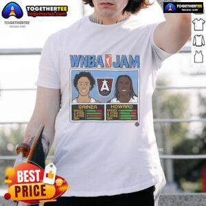 Alt Text: Official WNBA Jam Dream Griner and Howard T-Shirt featuring vibrant graphics of top players for basketball fans.