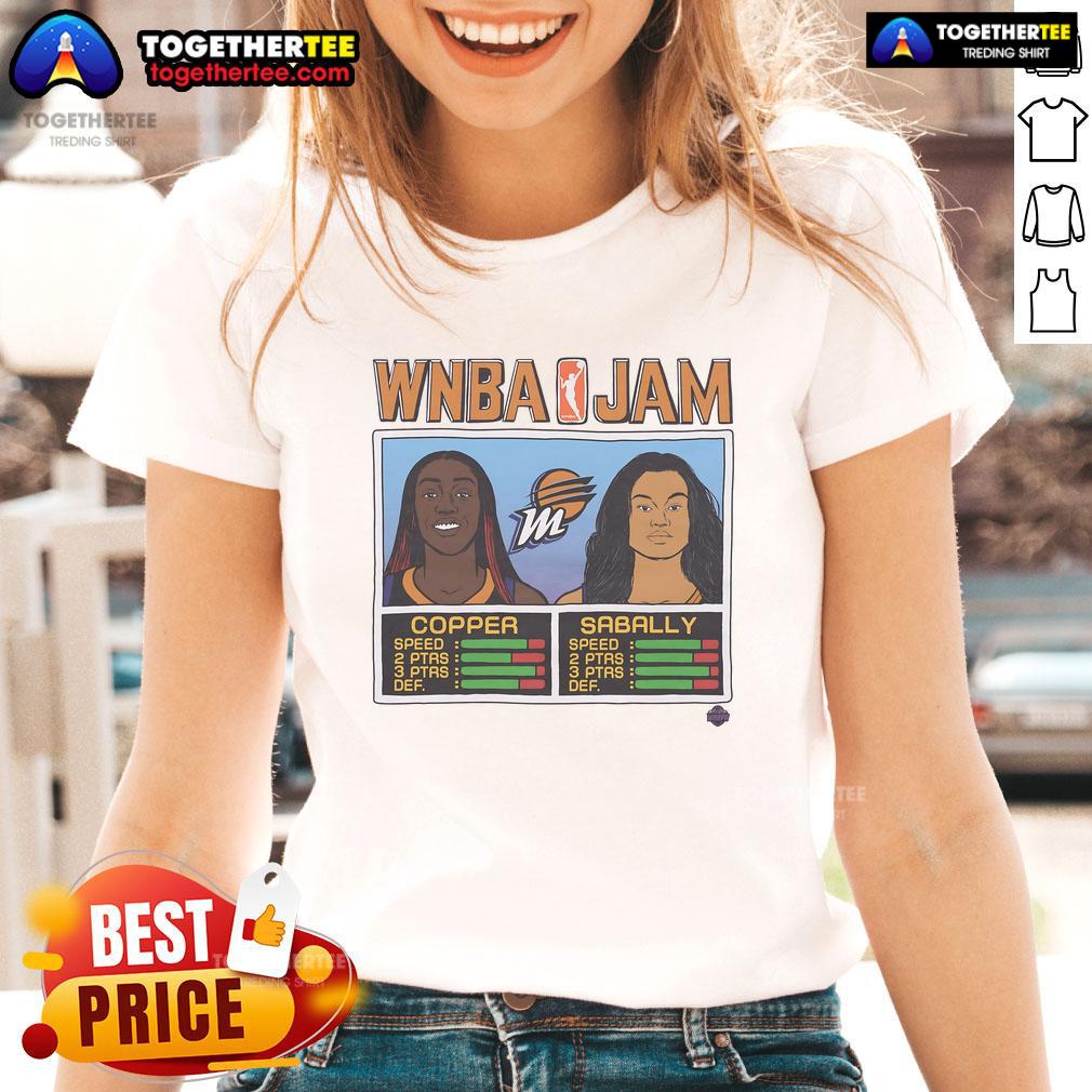 Official WNBA Jam Mercury Copper and Sabally Ladies Tee featuring team colors and logo for women's basketball fans.