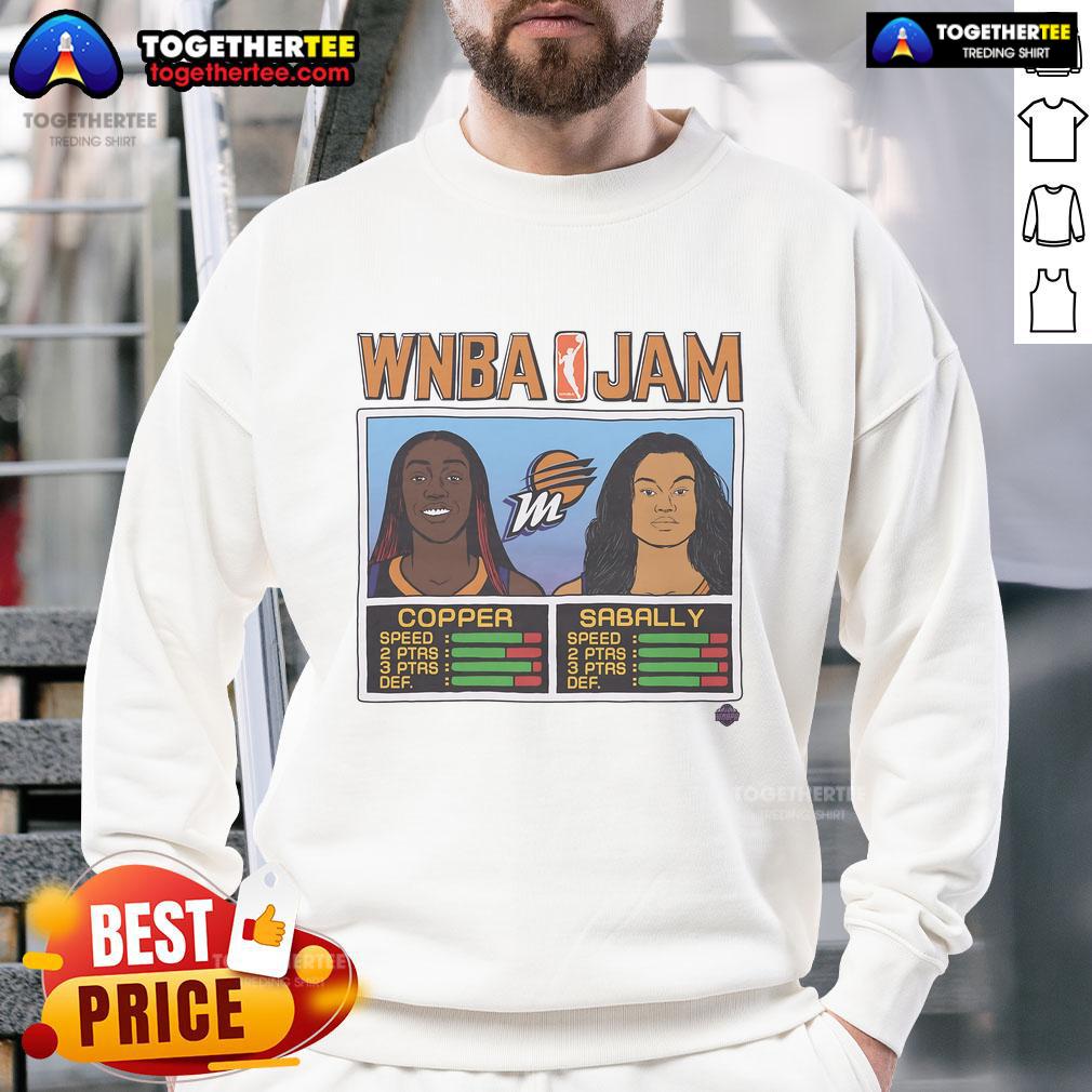 Official WNBA Jam sweatshirt featuring Mercury, Copper, and Sabally designs for fans and players alike.