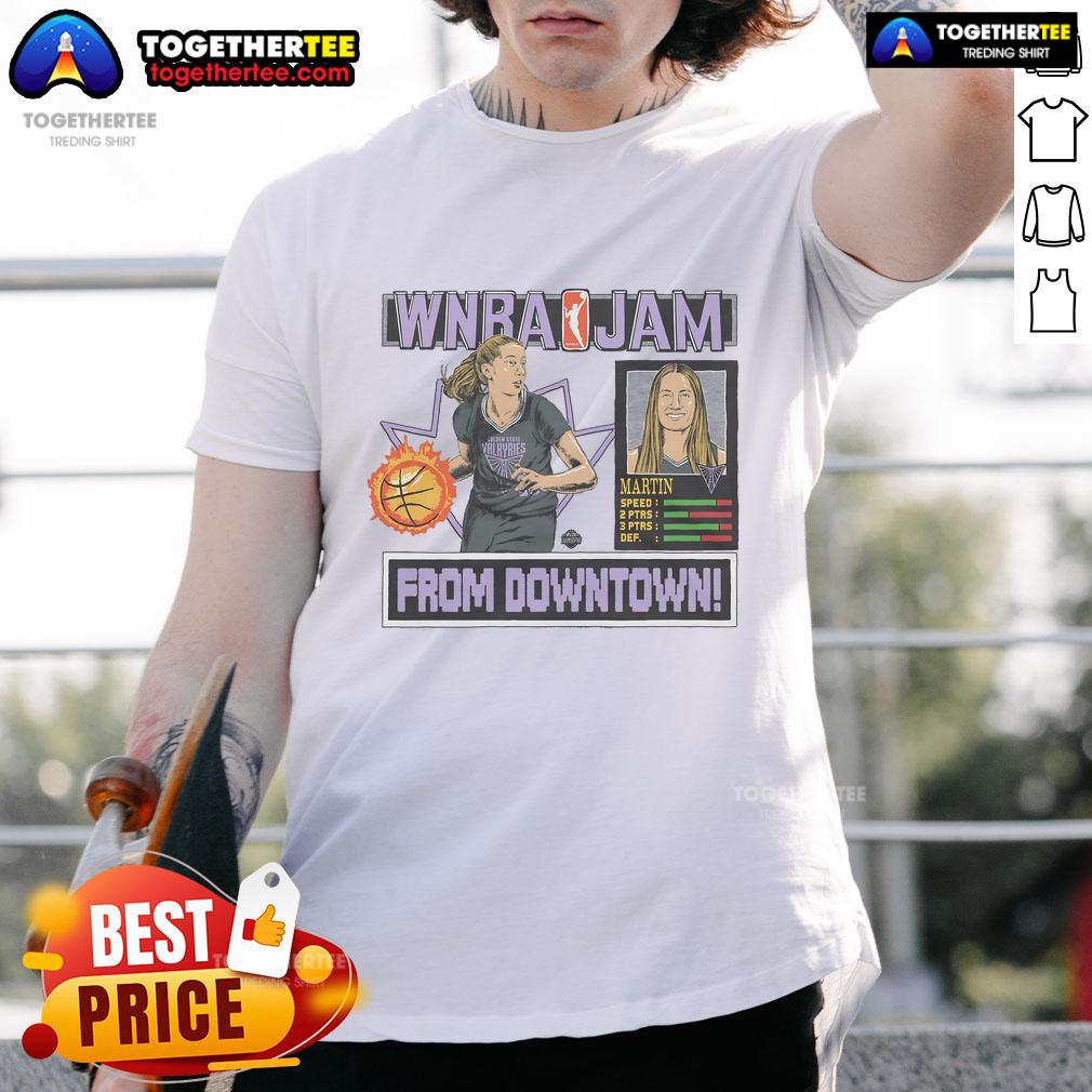Official WNBA Jam Valkyries Kate Martin T-Shirt featuring bold graphics and team colors for fans and players alike.