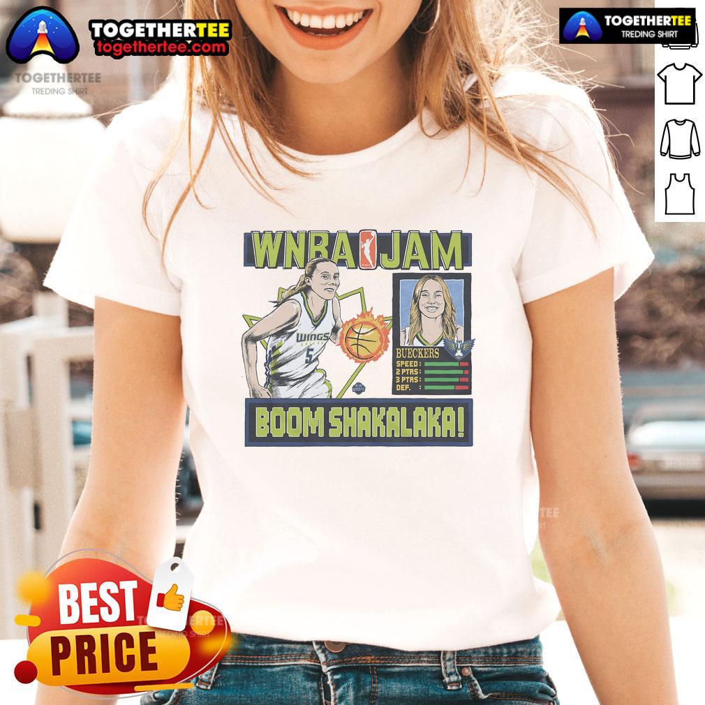 Official WNBA Jam Wings Paige Bueckers ladies tee featuring vibrant design and comfortable fit for fans and athletes.