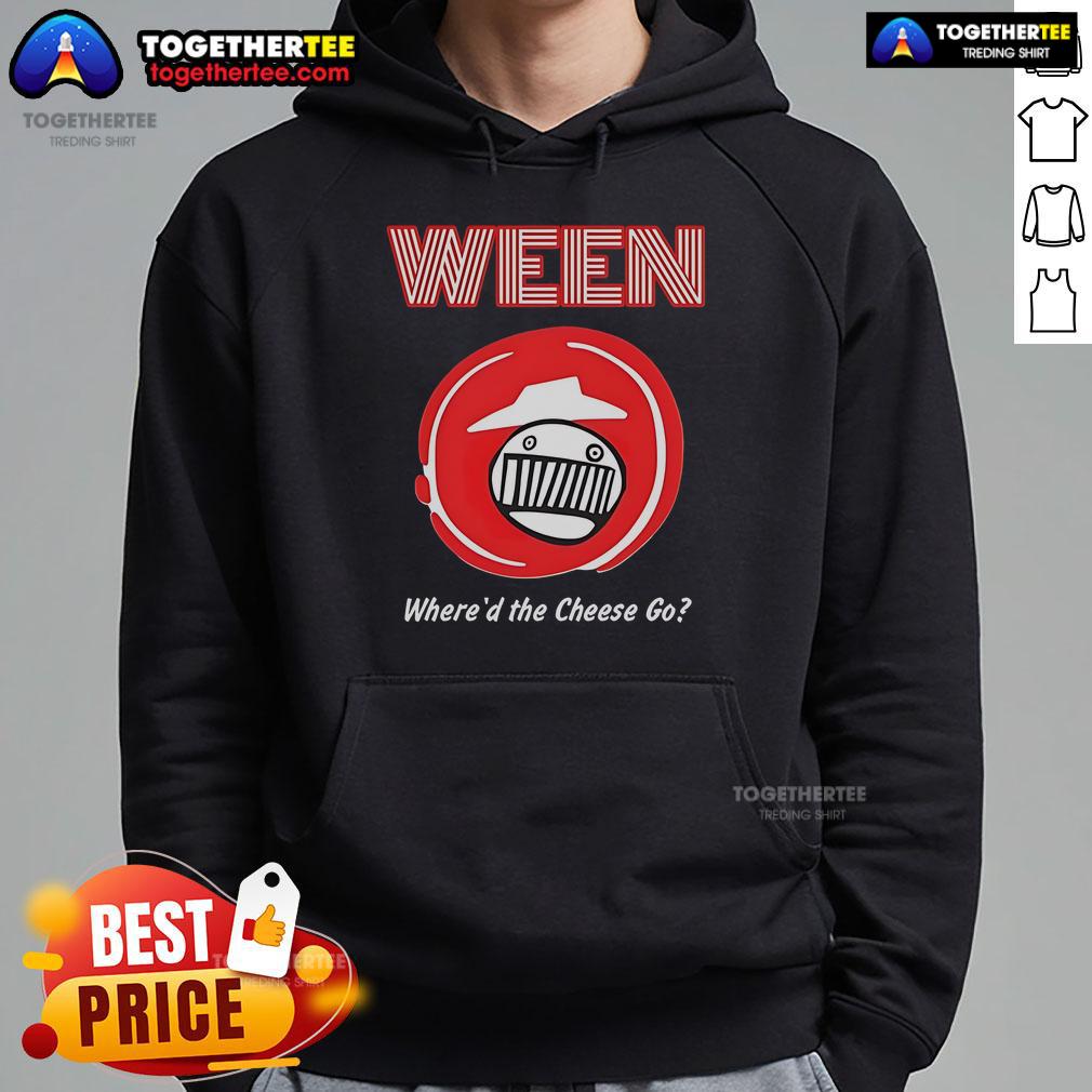Official Ween Pizza Hut Where'd The Cheese Go hoodie featuring vibrant graphics and a cozy design for pizza lovers.