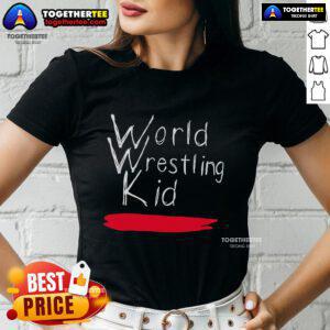 Official World Wrestling Kid Logo on a stylish ladies tee, perfect for young wrestling fans and fashion lovers.