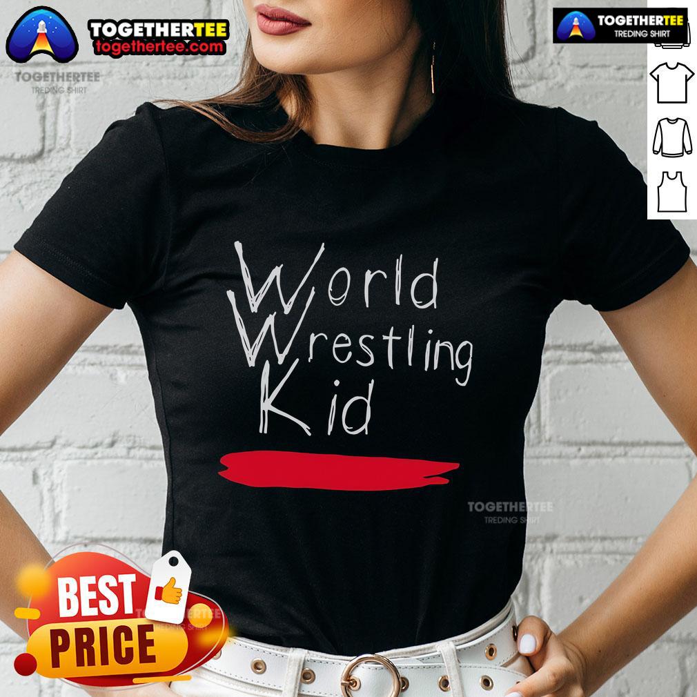 Official World Wrestling Kid Logo on a stylish ladies tee, perfect for young wrestling fans and fashion lovers.