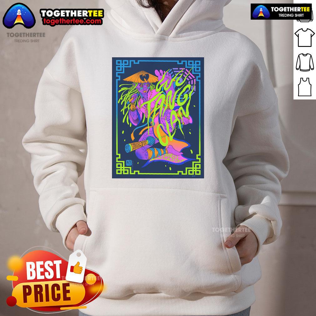 Official Wu-Tang Denver CO 4th July 2025 tour poster hoodie featuring iconic logo and vibrant design.