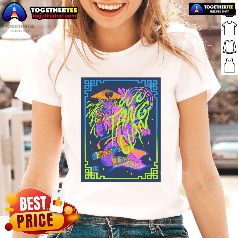 Official Wu-Tang Denver CO 4th July 2025 Tour Poster Ladies Tee featuring vibrant design and tour details.
