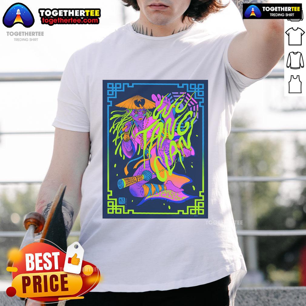 Official Wu-Tang Denver CO 4th July 2025 Tour Poster T-Shirt featuring iconic logo and vibrant design for fans.