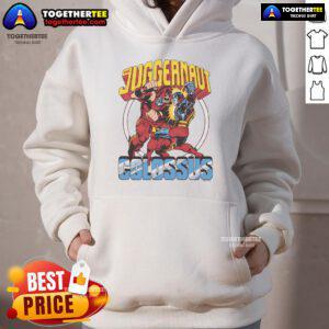 Official X-Men Juggernaut vs Colossus hoodie featuring vibrant graphics of both characters in an action pose.